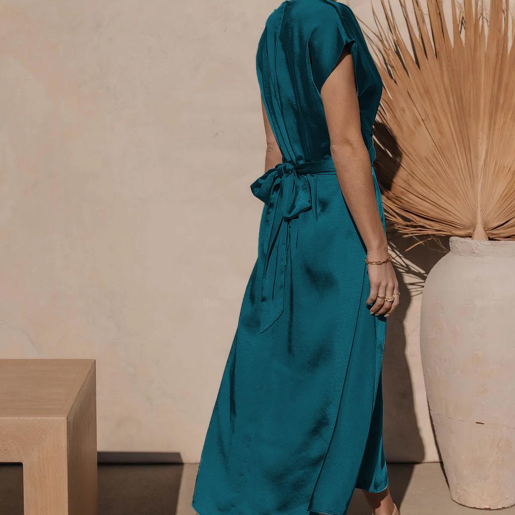 Summer Women's Lace Satin Sleeveless Dress Temperament Elegant Light Evening Dress