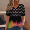 Women's T-Shirt Summer V-Neck Short Sleeve Striped Graphic Print Outdoor Casual Pullover Oversized Clothing