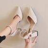High Heels Spring and Autumn New Versatile Hollow One-word Buckle Sandals Women Pointed Thick Heel Single Shoes Women