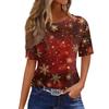 Women's Fashionable Casual Short Sleeve Christmas Print Round Neck Pullover Top