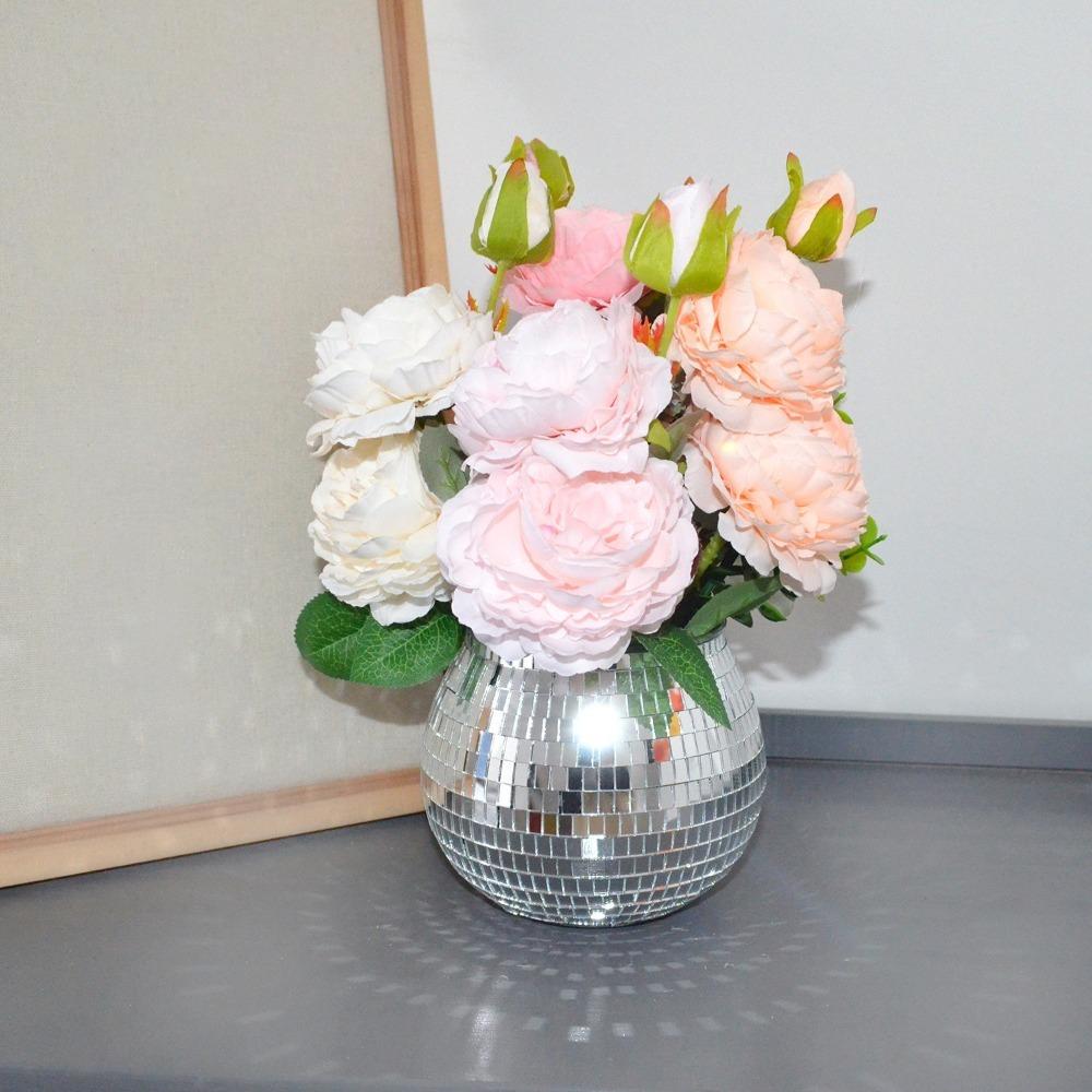 Silver Mirror Glass Flower Vase Home Decoration Disco Ball Plant Holder Plant Planting Pot Home