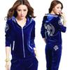 Women's Spring Velvet Tracksuits with Hooded Jacket and Trousers In Plus Size