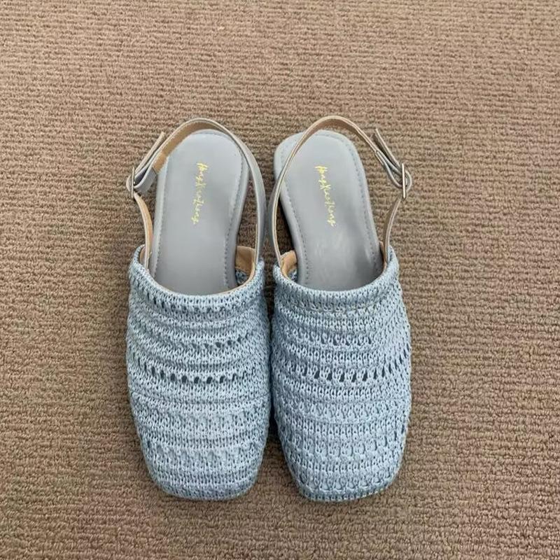 French Bohemian Single Shoes Gently Woven Girls Bag Head Sandals Summer Retro Fairy Evening Empty Slippers