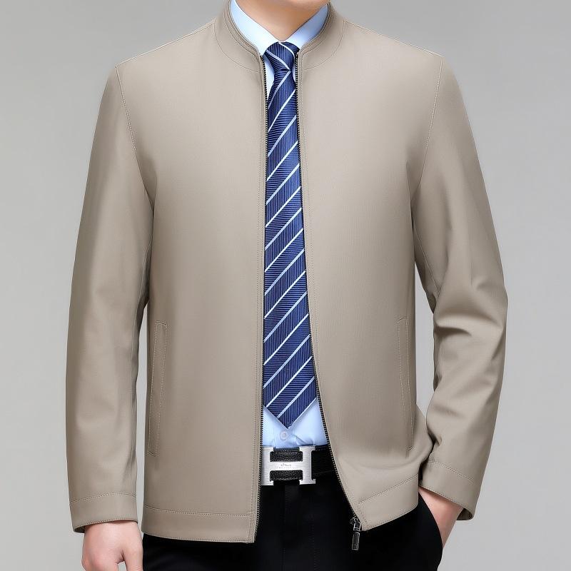 Spring and Autumn New Business Casual Men's Stand Collar Jacket Middle-aged Loose Dad's Large Size Jacket Thin Top