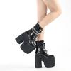 Fashion Woman Lace Autumn Boots Womens Ladies Chunky Wedge Platform Black Patent Leather Ankle Boots Punk Goth New Arrival 2025