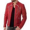 Men's Genuine Lambskin Red Leather Jacket Stylish Motorcycle Bomber Biker Outerwear MJ 165