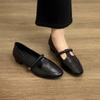 Sheepskin Version~ Retro Camellia Round Head Mary Jane Women's Shoes T-word with Shallow Mouth French Temperament Thick Heel Single Shoes
