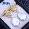 LSOOYH Natural Freshwater White Big Baroque Pearl Earrings For Women Fashion Cultured Pearls Gold Color Drop Earrings Wedding Jewelry