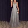 Women's Gray Long Prom Dresses Evening Gowns Graduation School Party Dresses Women's Sleeveless Gowns