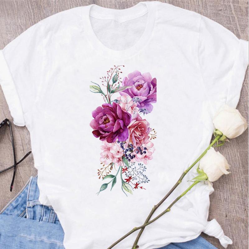 New Red Rose Print Women T Shirt Black T Shirt Harajuku Korean Style Graphic Tops Kawaii Female T-shirt Tops Women T Shirts