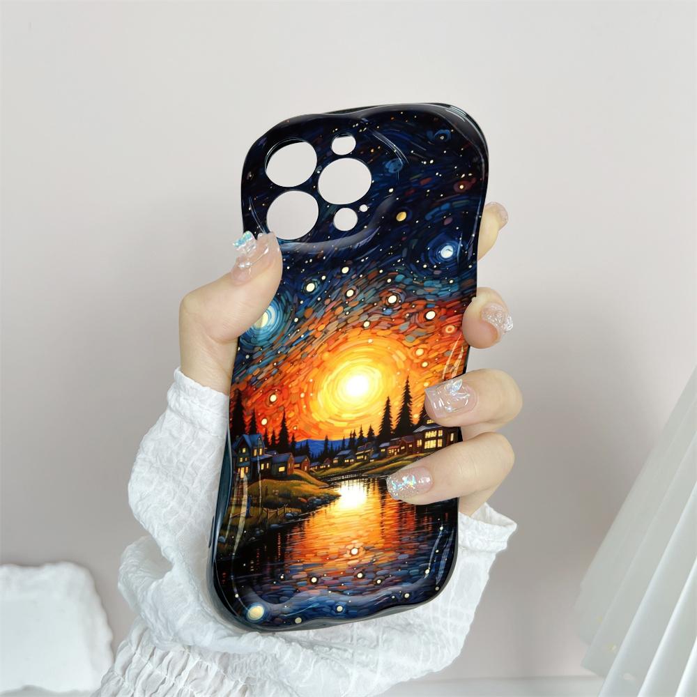 For OPPO A17 A18 A38 A58 A98 Reno7 Z 8Z 8T 11F 11 Pro Realme 12 Lite 12 Pro C30 Painting Starry Night Sunset Cream Texture Soft Silicone Case