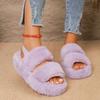 Fashion Plush Cotton Mopping Winter New Round Toe Open Toe One Strap Anti-slip Wear-resistant Platform Flats