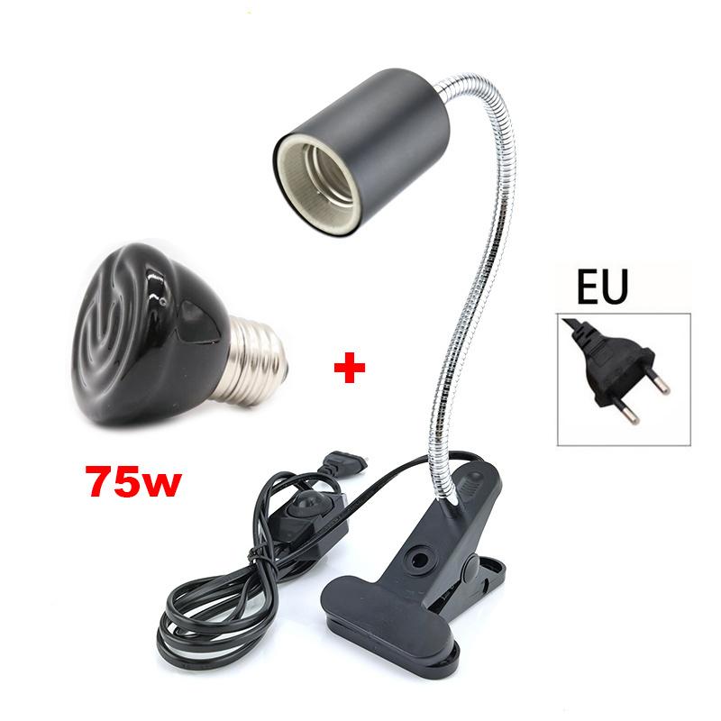 Tortoises Basking Lighting E27 EU Plug 220V Mini Pet Reptile Heat Lamp Kit Clip-on Ceramic Lights Holder Heating Set
