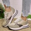 Women's Casual Sports Shoes Fashion PU Leather Platform Sneakers Woman Lightweight Non Slip Lace Up Vulcanized Shoes Plus Size