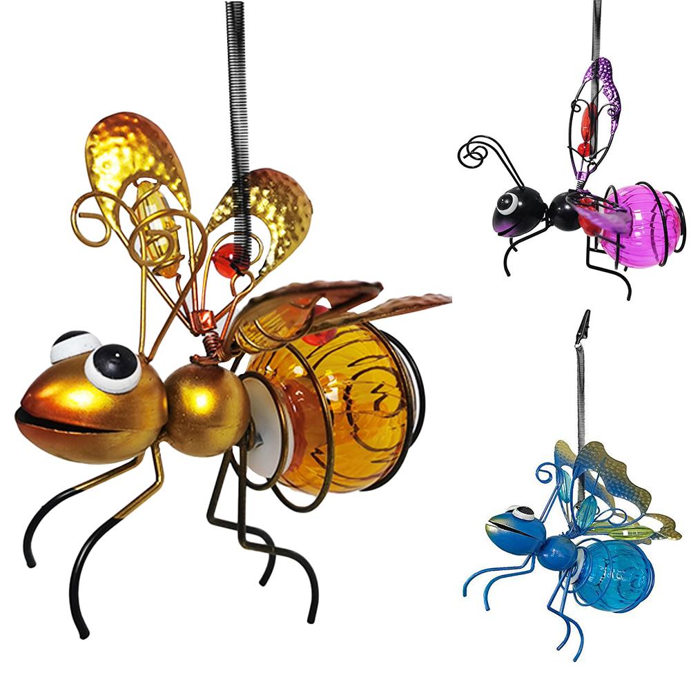 Solar Bug Fairy Lights Metal Iron Insect Statue with LED Winged Ant Lamp Outdoor Hanging Tree Ornament for Yard Garden Art Decor