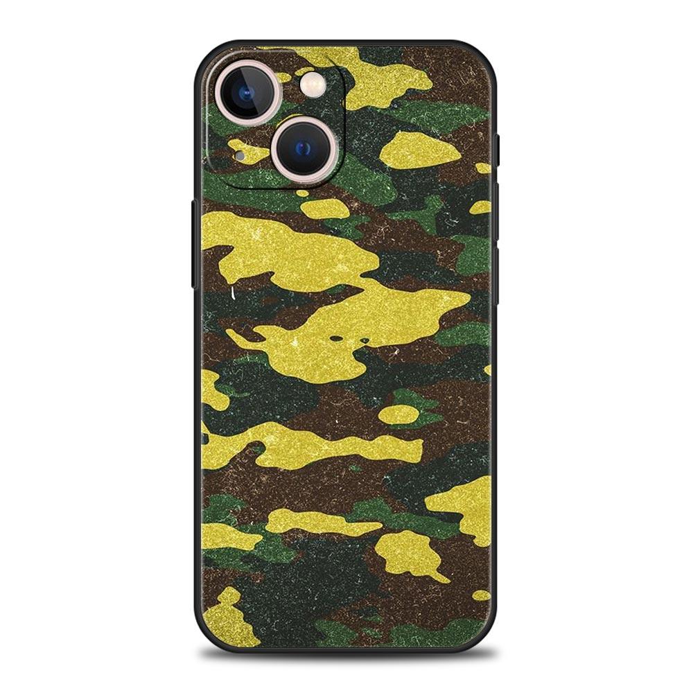 Colour Camouflage Black Camo Silicone Phone Case For iPhone 11 12 13 15 14 Pro Max X XR XS 7 8 Plus SE 2020 Luxury Black Cover