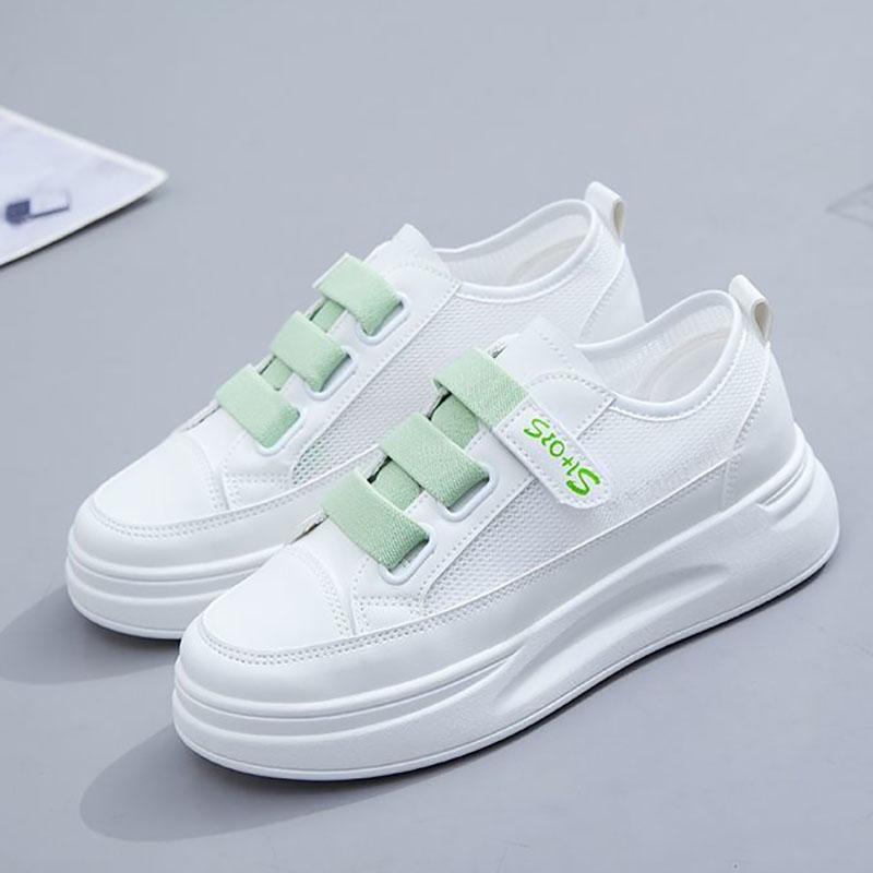 Mesh Leather Small White Shoes Women Thin Summer Hook&loop Street Fashion Shoes Women Thick-soled Sneakers