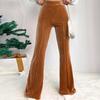 Women Corduroy Pants Elastic High Waist Flared Leg Long Trousers Solid Color Autumn