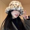 Korean Version, Leopard Print, Plush Fisherman Hat, Female, Autumn and Winter New Style, Small Face, Ear Protection Hat, Thick and Warm, Faux Fur Hat