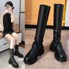 Boots Women Shoes Trend Short Leather Boots Platform Chelsea Chunky Mid Calf Moccasin Elegant Designer Punk Lolita Black