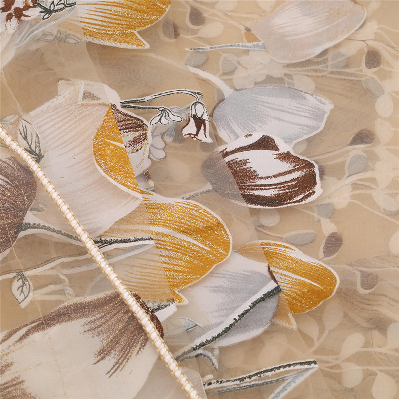 Tulip Flower Sheer Window Curtain Beads Tassel Door Scarf Drapes Valance Home Supplies