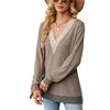 Women's Long Sleeve T-Shirt Fall/Winter Sweatshirt Women's Lace V-Neck Color-Blocked Split Hem Loose Top