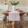 Hand Woven Solid Color Lace Table Runner with Fringe for Farmhouse Christmas Dining Table Decor