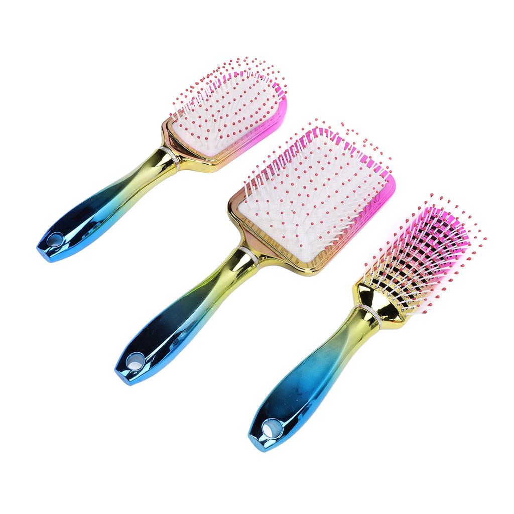 3pcs Gradient Electroplating Paddle Hairbrush Set Detangling Hair Brush Set Air Cushion Comb Nylon T