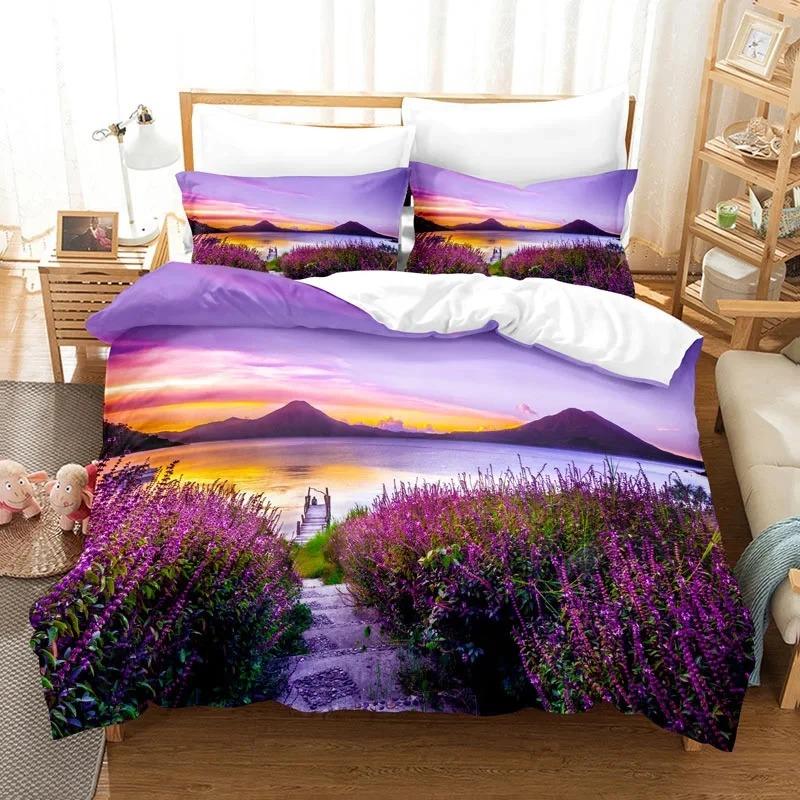 Purple Bedding Set Duvet Cover Bed Quilt Pillow Case 3D Comforter Lavender Butterfly Double Full King Queen Twin Single 3PCS
