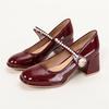 Fashion High Quality Patent Leather Mary Jane Shoes for Women Pearl Decoration Chunky High Heel Pumps Elegant Party College Style Shoes