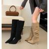2025 Autumn and Winter New Fashion Versatile Women's Boots Pointed Stiletto Pleated Pile Boots Suede Tall Boots