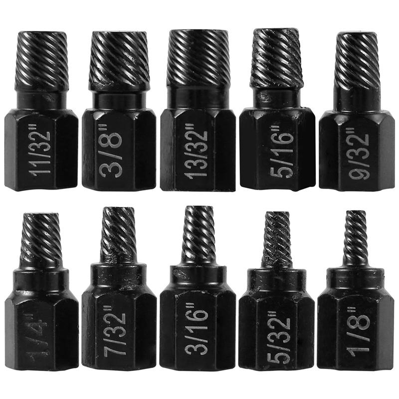 10Pcs Screw and Bolt Extractor Drill Bit Set Steel Multi-Spline Damaged Screw Extractor Broken Bolt Stud Remover Tools