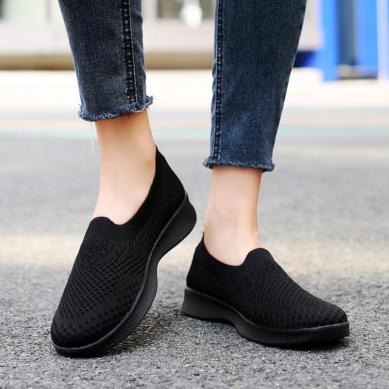 Women'S Newest Summer Shoes Mesh Breathable Sneakers Light Slip On Flat Platform Casual Shoes Ladies Anti-Slip Walking Woven Shoes