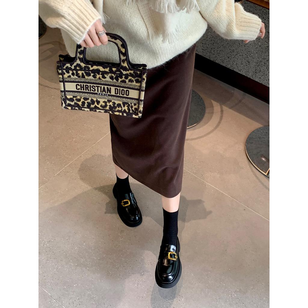 A Straight Strap Square Buckle, Thick-soled Block Heel, Square Round Head, Loaf, Small Leather Shoes, Women's Spring and Autumn