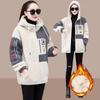 Women's Fall and Winter Medium-length Color Collision Jacket Big Yards Loose Padded Warm Cardigan Sweater