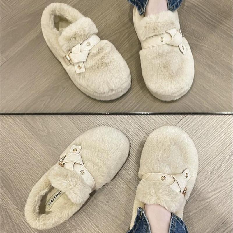 Fashion 2024 Luxury Fluffy Fur Loafers Women Winter Warm Plush Furry Flat Shoes Designer Peals Indoor Home Footwear Cozy Moccasin Flats