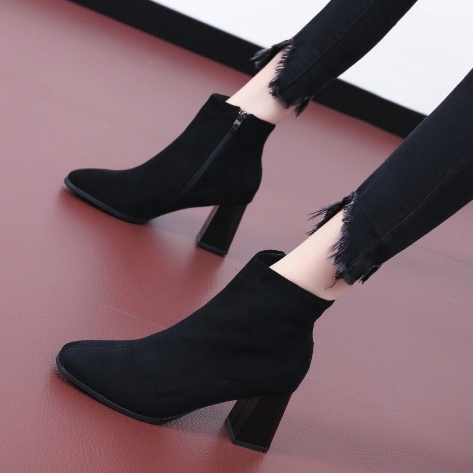 Heeled Ankle Boots for Women Autumn Winter Fleece-Lined Booties Trend 2025 Black Woman Short Shoes On Offer Large Size Warm Boot