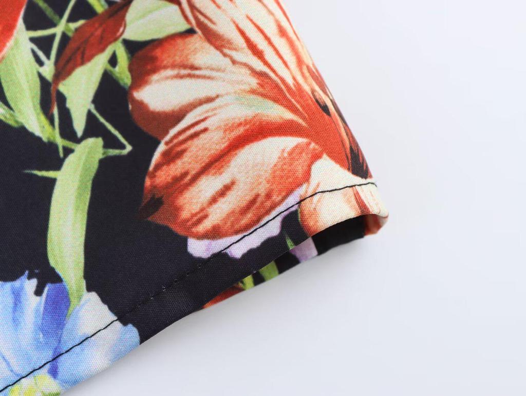 2025 Spring Women's European & American Style Loose Print Cinched Waist Long Dress