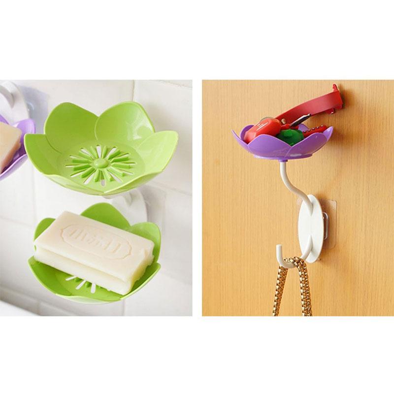Creative Lotus Flower Soap Box 2 Tier Serving Tray Utensil Holders Suction Wall Tray Floral Soap Dish Shelf Holders Soap Holder