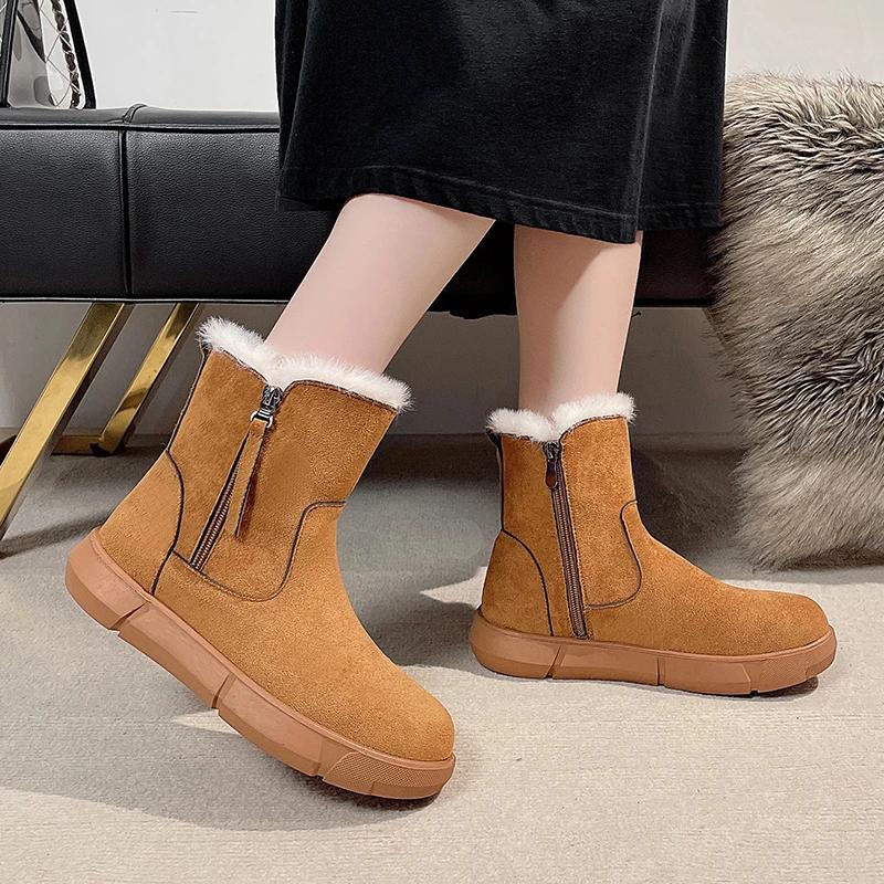 Women's Shoes 2024 Winter Hot Selling New Flat Snow Women's Boots Plush Warm Fashion Short Boots Round Toe Ankle Women's Shoes