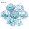 7 Pcs Transparent Blue Resin Flowing Sand White Number Sharp Edge Dice Polyhedral Dice Suitable for RPG Board Game