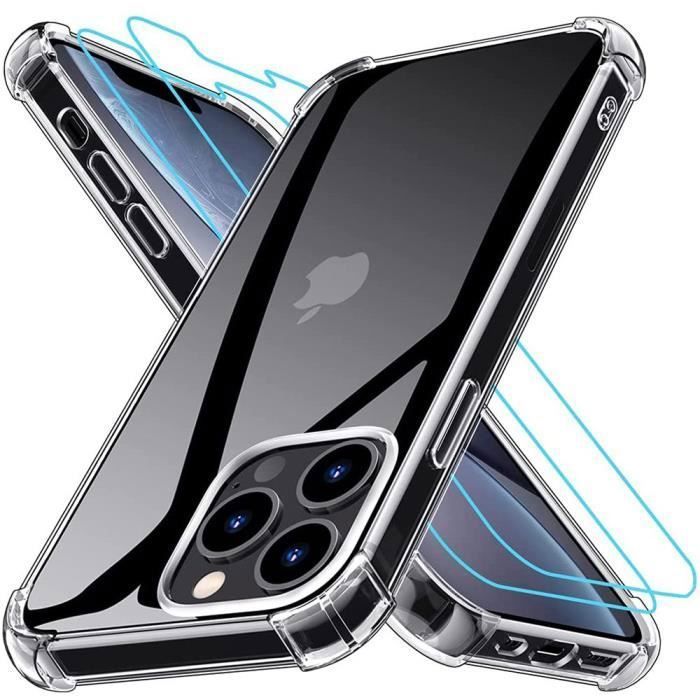 Coque - Silicone - pour iPhone 13 mini - Antichoc - Transparente - 2 Verres Trempés