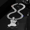Rhinestone Pendant Necklace Bear Shape Bling Bling Necklaces New Hip Hop Necklace  For Men Women