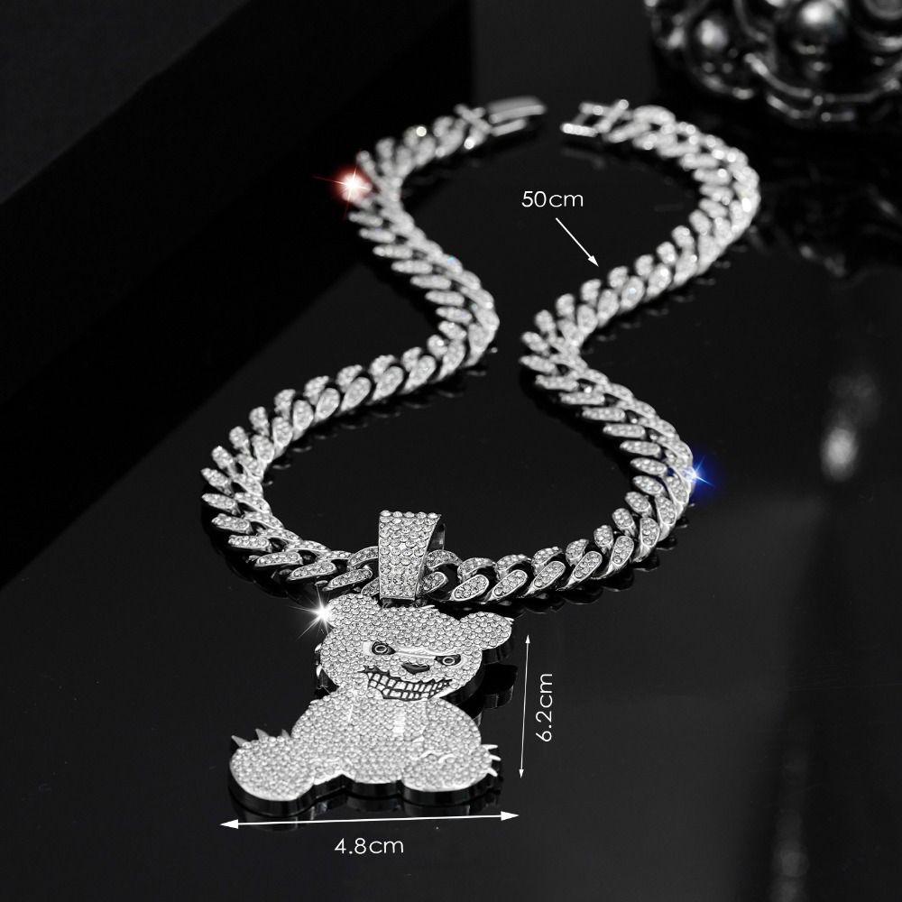 Rhinestone Pendant Necklace Bear Shape Bling Bling Necklaces New Hip Hop Necklace  For Men Women