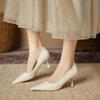 3351-18 French Solid Color Thin Heel Pointed High Heels Women's 2025 Professional Simple and Comfortable Work Shoes Single Shoes Women