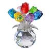 Yousheng Faux Crystal Rose Flower Ornament Handmade Bouquet Figurine Mini Flower Vase Decoration Wife Girlfriend Women Wedding Anniversary Birthday