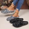 Fashion Women Slippers Plus Size Closed Toe Slippers Ladies Outdoor Casual Shoes Women Round Toe Bling Flat Sandals Home Slides Women