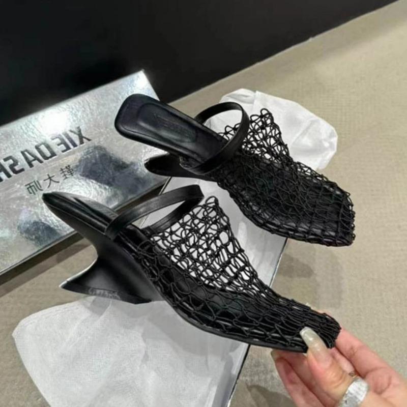 Fashion Women Slippers Fish Mesh Hollow Ballet Slippers Women Summer 2024 New Fashionable Heels Sandals Slides Women Zapatos De Mujer