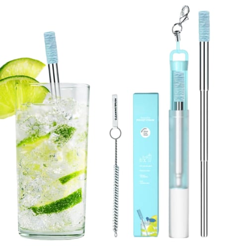 Collapsible Stainless Steel Straw, Reusable Metal Straw, Vista Metal Collapsible Straw | Telescoping Travel Straw with Cleaning Brush for Picnics, Out