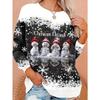 Spring and Autumn Round Neck Christmas Theme Snowman 3D Printed Top Fashionable Casual Long Sleeved Women's T-shirts